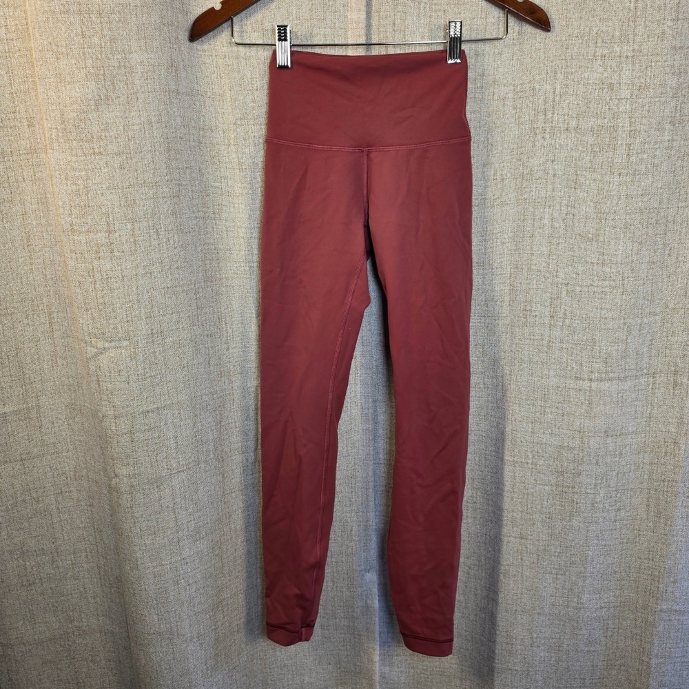 Lululemon High Rise Leggings Women's 2 Terracotta Red Hidden Pocket 25 Inseam